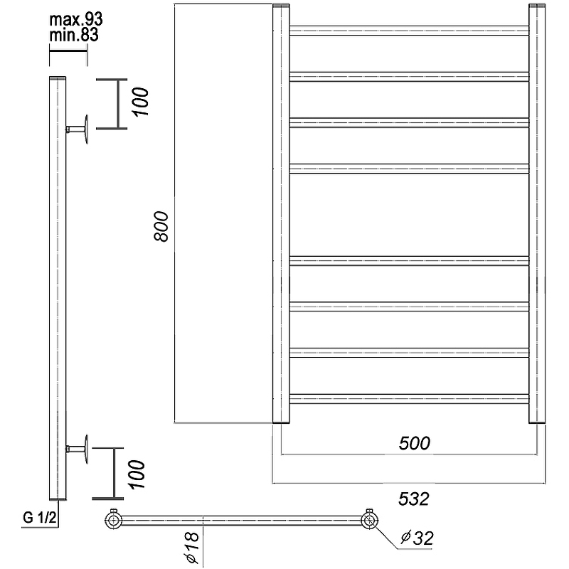 Водяной полотенцесушитель Domoterm Медея П8 500x800 Хром от магазина ЛесКонПром.ру