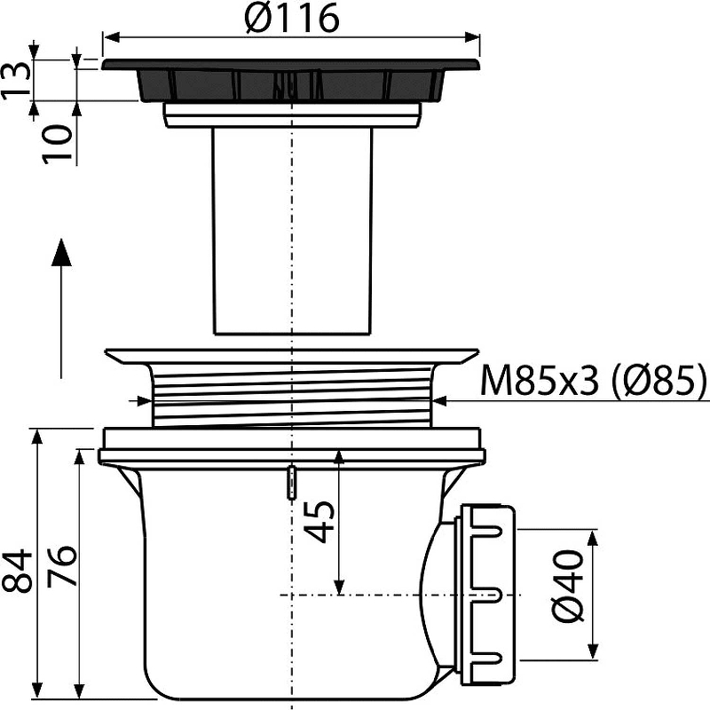 Сифон для душевого поддона Alcaplast A49BLACK Черный матовый от магазина ЛесКонПром.ру