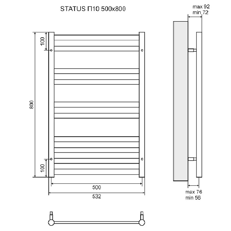 Водяной полотенцесушитель Lemark Status 50х80 LM44810 Хром от магазина ЛесКонПром.ру