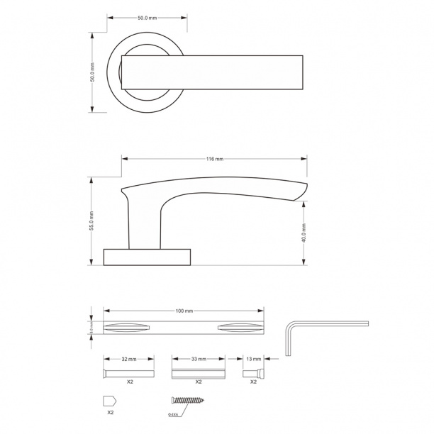 Ручки дверные NEODECO А52343 никель от магазина ЛесКонПром.ру