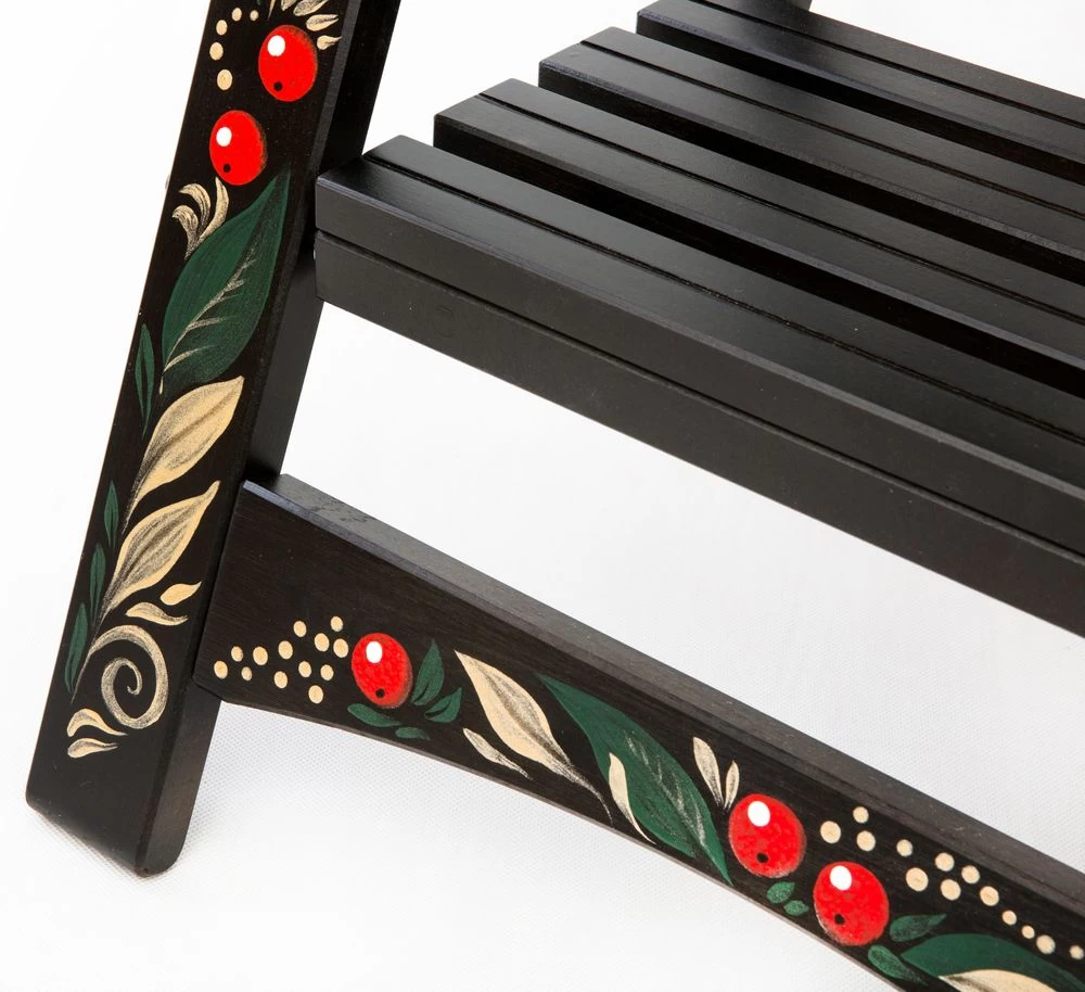 Стремянка деревянная с широкими ступенями Hoz-Block Микки 4 ступени Хохлома (арт. СДМ-4Х) от магазина ЛесКонПром.ру