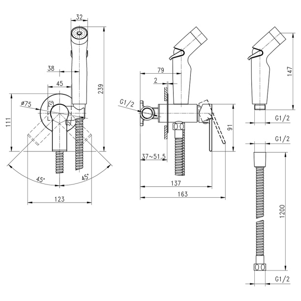 Гигиенический душ Cersanit Brasko встраиваемый хром от магазина ЛесКонПром.ру