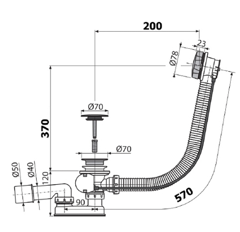Слив-перелив Alcaplast AG210125260 (A55KM) полуавтомат Хром от магазина ЛесКонПром.ру