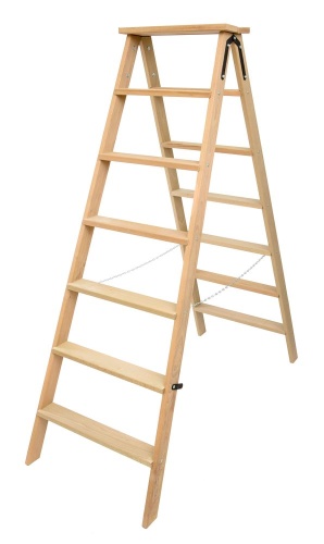 Стремянка двухсторонняя деревянная со ступенями Hoz-Block Штукатур 2x7 ступеней (арт. СДДШ-7) от магазина ЛесКонПром.ру