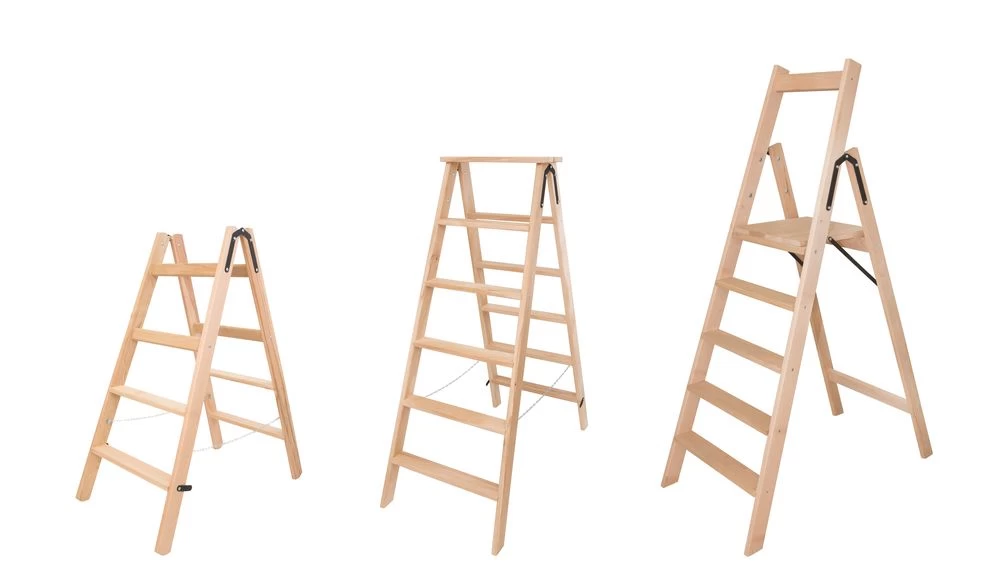 Стремянка двухсторонняя деревянная со ступенями и перекладинами Hoz-Block Альпинист 2х8 ступеней (арт. СДДА-8) от магазина ЛесКонПром.ру