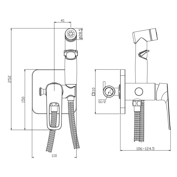 Гигиенический душ ROSSINKA RS46 встраиваемый хром от магазина ЛесКонПром.ру