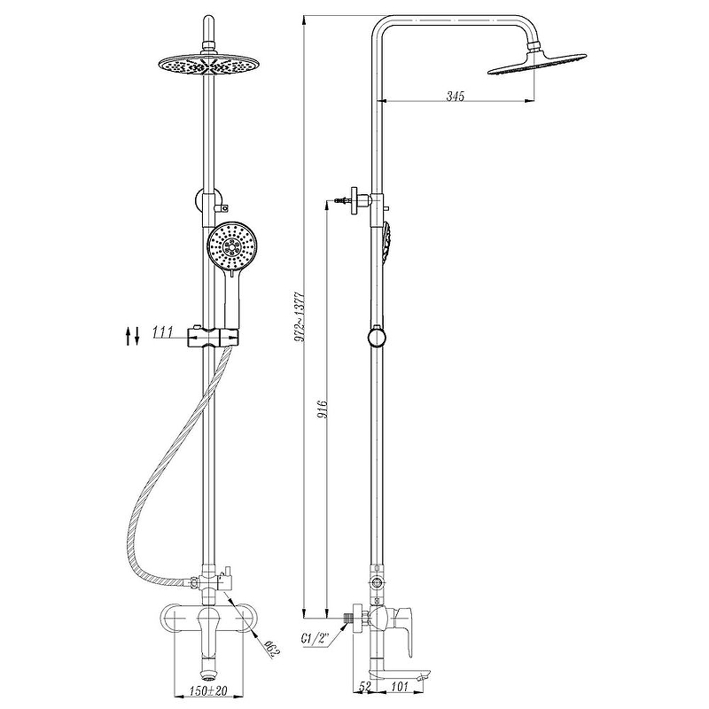 Душевая система Abber AF8316B Черный матовый от магазина ЛесКонПром.ру