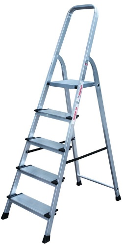 Стремянка алюминиевая с широкой ступенью Новая Высота 5 ступеней (арт. 2117105) от магазина ЛесКонПром.ру