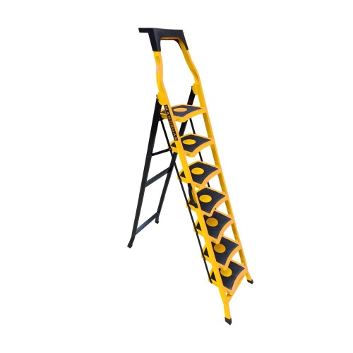 Стремянка стальная с 7 широкими ступенями SAMA желтого цвета (арт.S-7Ж) от магазина ЛесКонПром.ру