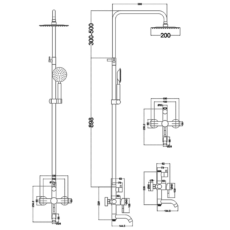 Душевая система Melana Tondo F610107B Черный от магазина ЛесКонПром.ру