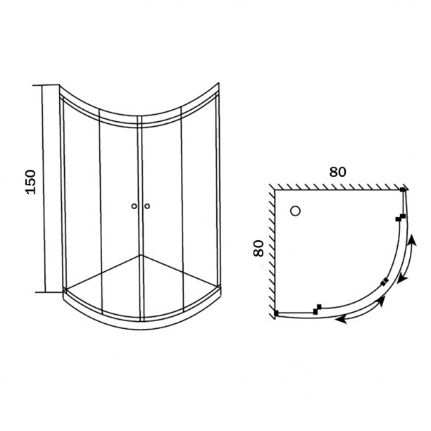 Душевой уголок Hanke 80х80х150 см матовый хром профиль от магазина ЛесКонПром.ру