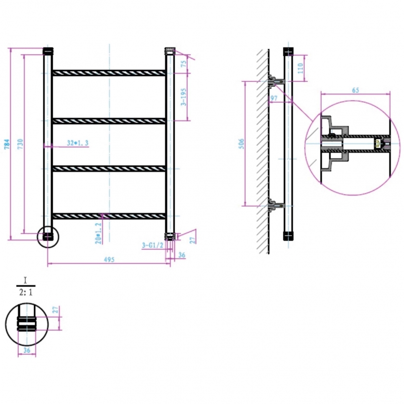 Водяной полотенцесушитель Boheme Provanse 703 Бронза от магазина ЛесКонПром.ру