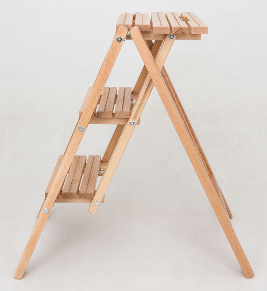 Стремянка-табурет деревянная с широкими ступенями Hoz-Block Микки 3 ступени Белая (арт. СДМТ-3Б) от магазина ЛесКонПром.ру