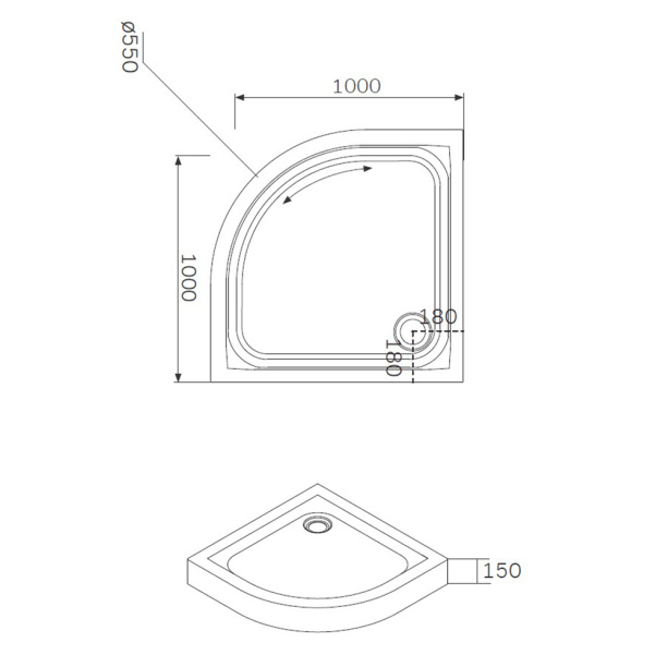 Душевой поддон RedBlu Twin Slide 100х100 см полукруглый от магазина ЛесКонПром.ру