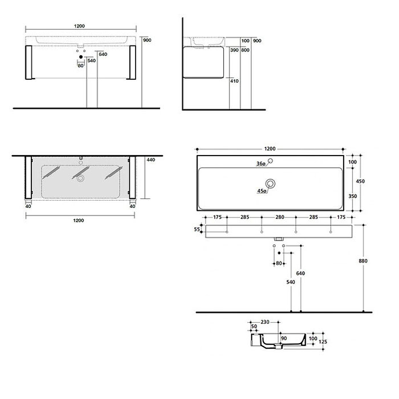 Раковина Kerasan Cento 120 353401*1 Белая от магазина ЛесКонПром.ру
