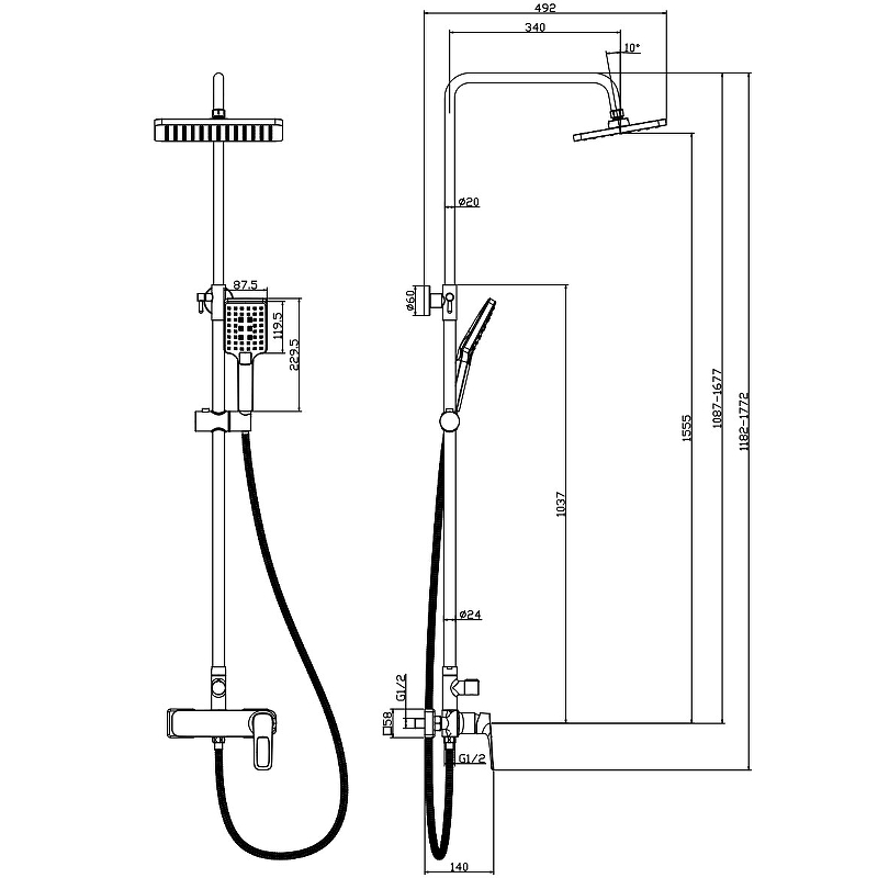 Душевая система Rossinka RS46-45 Хром от магазина ЛесКонПром.ру