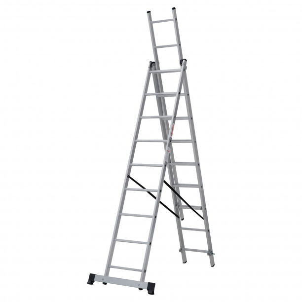 Лестница алюминиевая трехсекционная Новая Высота 9 ступеней от магазина ЛесКонПром.ру
