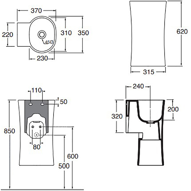 Раковина Azzurra Nativo 35 LALS035370N0BI/(NAT200/0bi)*0 Белая от магазина ЛесКонПром.ру