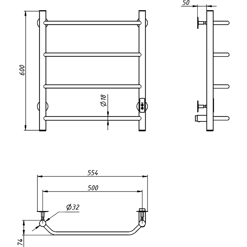 Электрический полотенцесушитель EWRIKA Сафо БР1 60х50 E Черный от магазина ЛесКонПром.ру