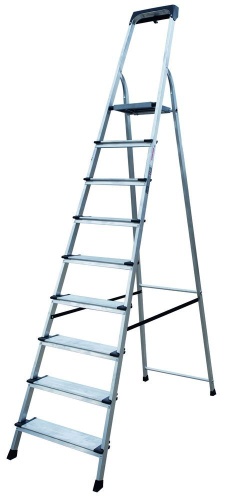 Стремянка алюминиевая с широкой ступенью и органайзером Новая Высота 9 ступеней (арт. 2118109) от магазина ЛесКонПром.ру