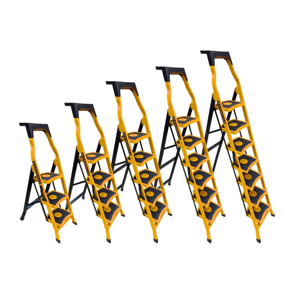 Стремянка стальная с 7 широкими ступенями SAMA желтого цвета (арт.S-7Ж) от магазина ЛесКонПром.ру