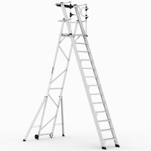 Складская профессиональная алюминиевая стремянка 13 ступеней с опорами CAGSAN арт.КPN12 от магазина ЛесКонПром.ру