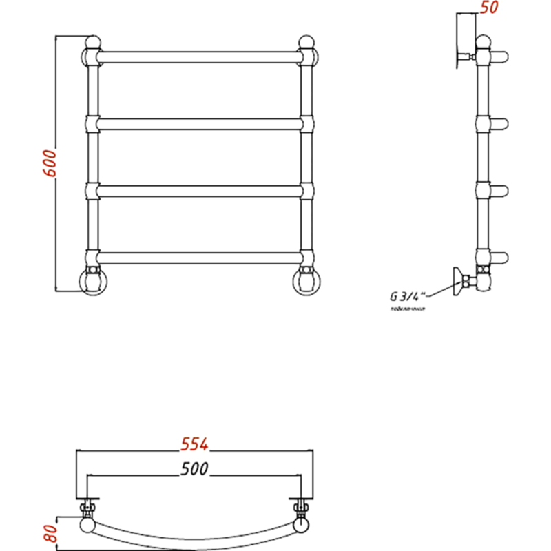 Водяной полотенцесушитель EWRIKA Медея B5 60х50 Хром от магазина ЛесКонПром.ру