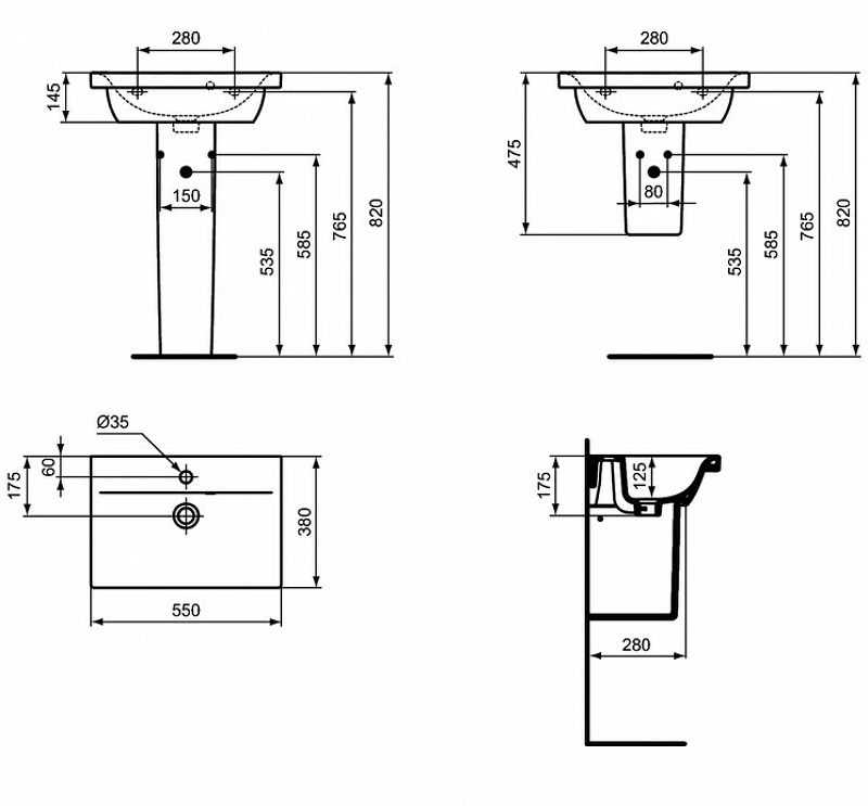Раковина Ideal Standard Connect Space 55 E136401 Euro White от магазина ЛесКонПром.ру