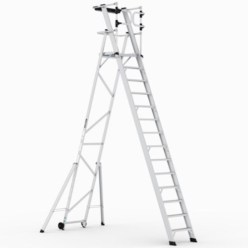 Складская профессиональная алюминиевая стремянка 14 ступеней с опорами CAGSAN арт.КPN13 от магазина ЛесКонПром.ру