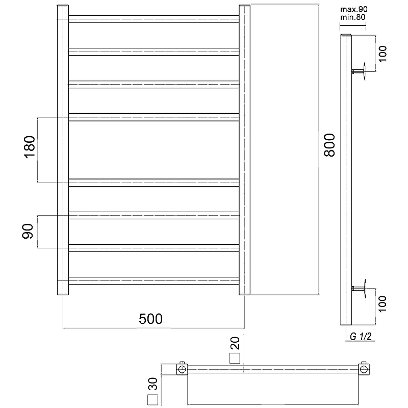 Водяной полотенцесушитель Domoterm Квадро П8 500x800 Хром от магазина ЛесКонПром.ру