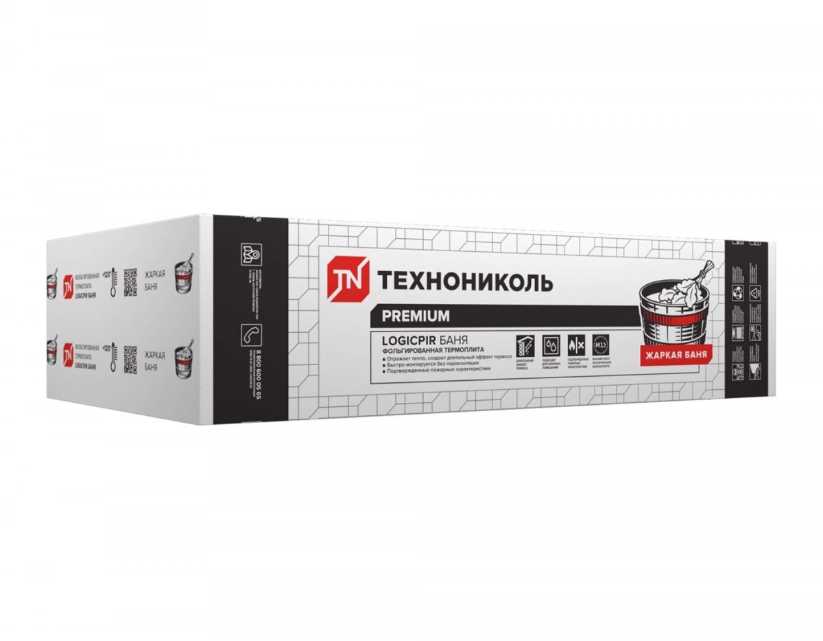 Плита теплоизоляционная LOGICPIR Баня ТЕХНОНИКОЛЬ Ф/Ф Г1 L-1190х590х30 мм, L-кромка от магазина ЛесКонПром.ру