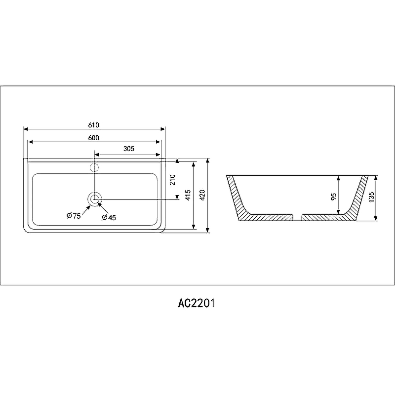 Раковина Abber Rechteck 61 AC2201MB Черная матовая от магазина ЛесКонПром.ру