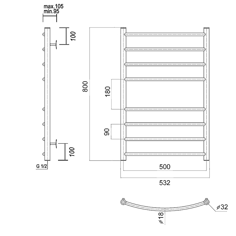 Водяной полотенцесушитель Domoterm Калипсо П8 500x800 Хром от магазина ЛесКонПром.ру