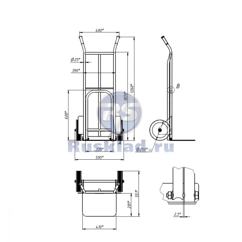 Двухколесная тележка НТТ 1823 One size RUSKLAD без колес от магазина ЛесКонПром.ру