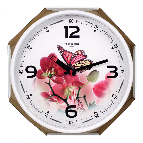 Часы настенные круглые Цветы d30 см белые от магазина ЛесКонПром.ру