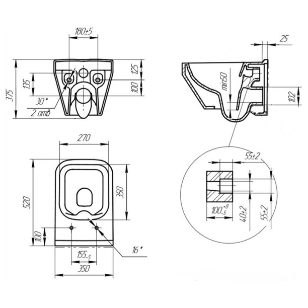 Инсталляция Cersanit CREA SQUARE с унитазом без кнопки от магазина ЛесКонПром.ру