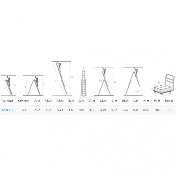 Лестница трехсекционная Новая Высота алюминиевая 7 ступеней от магазина ЛесКонПром.ру