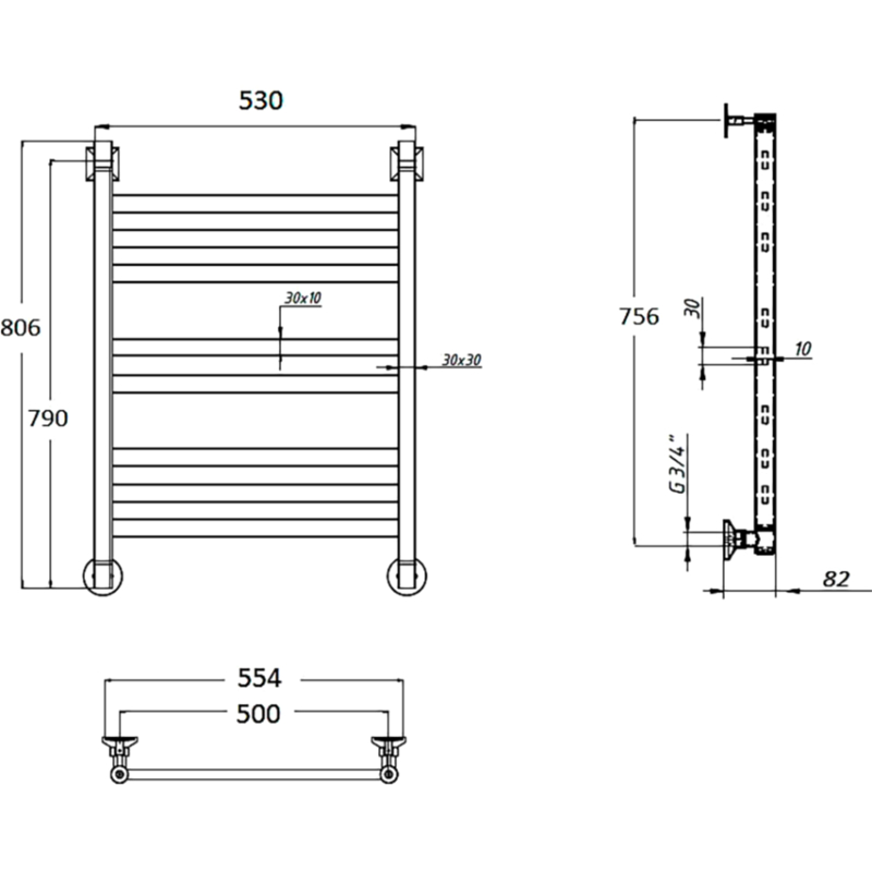 Водяной полотенцесушитель EWRIKA Деметра КВ7 80х50 Хром от магазина ЛесКонПром.ру