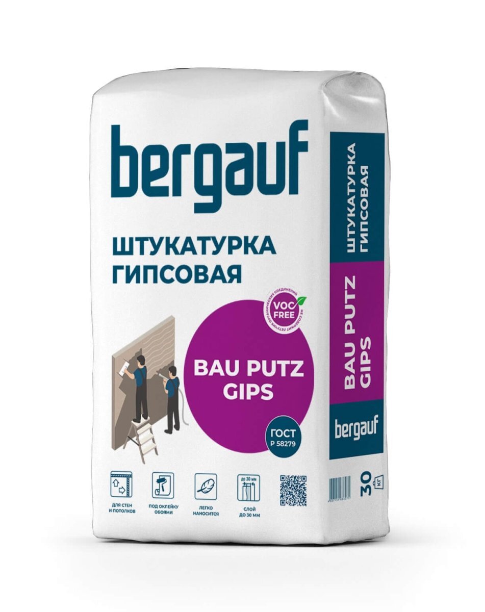 Штукатурка гипсовая Bergauf Bau Putz Gips 30 кг от магазина ЛесКонПром.ру