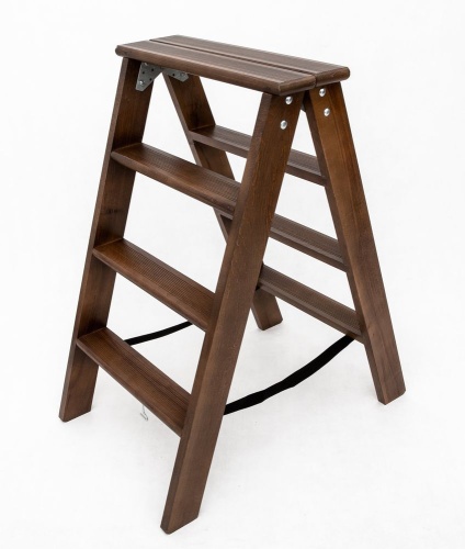 Стремянка двухсторонняя деревянная Hoz-Block Марк 4 ступени Венге (арт. ДДС-4В) от магазина ЛесКонПром.ру