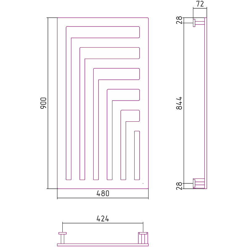 Электрический полотенцесушитель Сунержа Космополит-1 900х480 70-0861-9048 Алюминий от магазина ЛесКонПром.ру