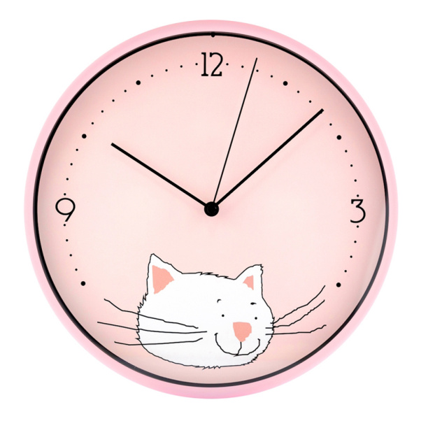 Часы настенные круглые Котик d25 см розовые от магазина ЛесКонПром.ру