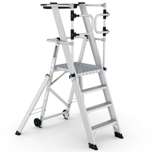 Складская профессиональная алюминиевая стремянка 4 ступени с опорами CAGSAN арт.KPN3 от магазина ЛесКонПром.ру