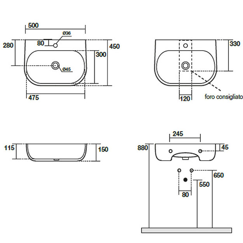 Раковина Kerasan Nolita 50 534001*1 Белая глянцевая от магазина ЛесКонПром.ру