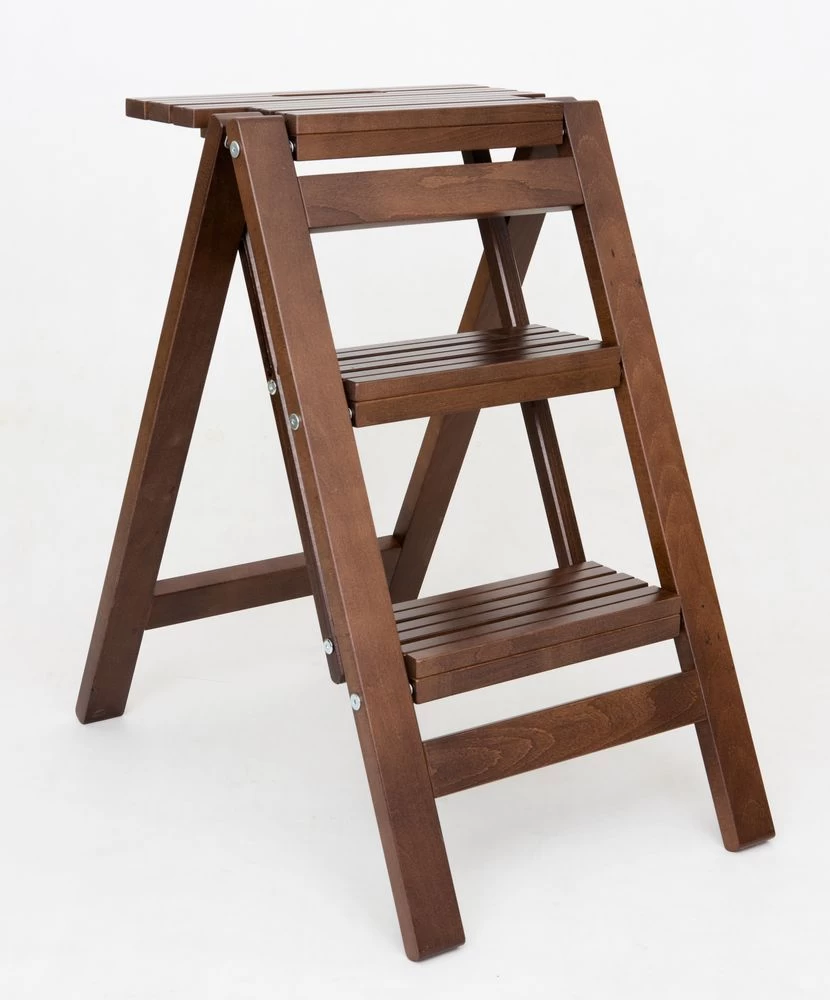 Стремянка-табурет деревянная с широкими ступенями Hoz-Block Микки 3 ступени Венге (арт. СДМТ-3В) от магазина ЛесКонПром.ру