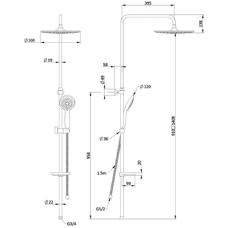 Душевая система Swedbe Hermes 5001 Хром от магазина ЛесКонПром.ру