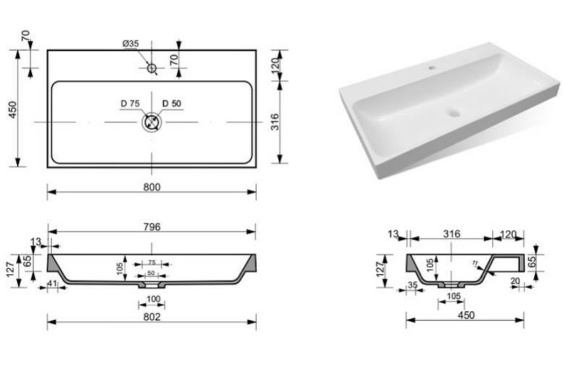 Раковина Эстет Малибу 80 ФР-00006022 Белая от магазина ЛесКонПром.ру