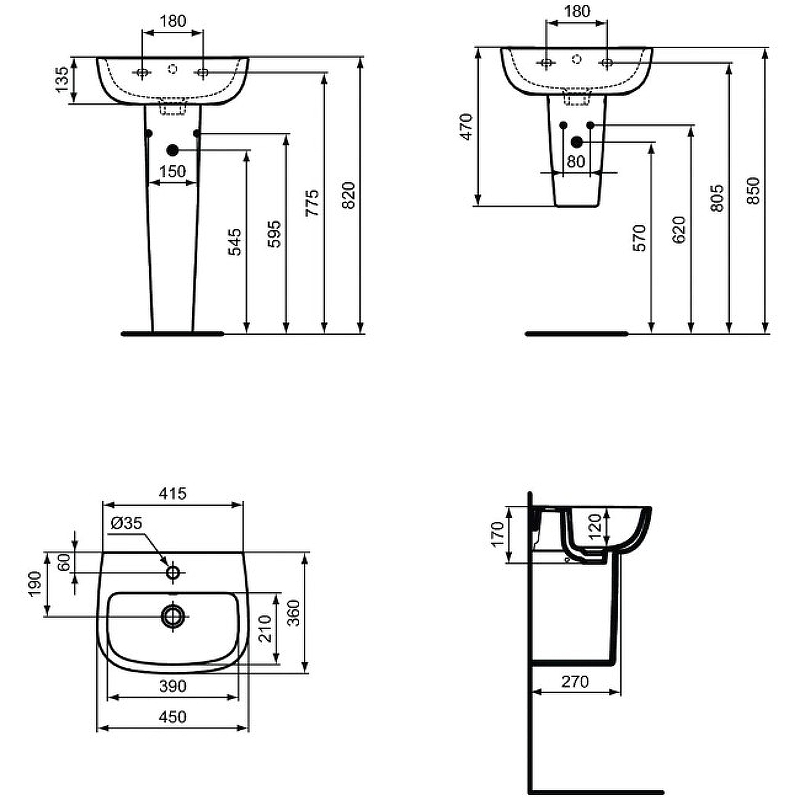 Раковина Ideal Standard Esedra 45 T281101 Euro White от магазина ЛесКонПром.ру