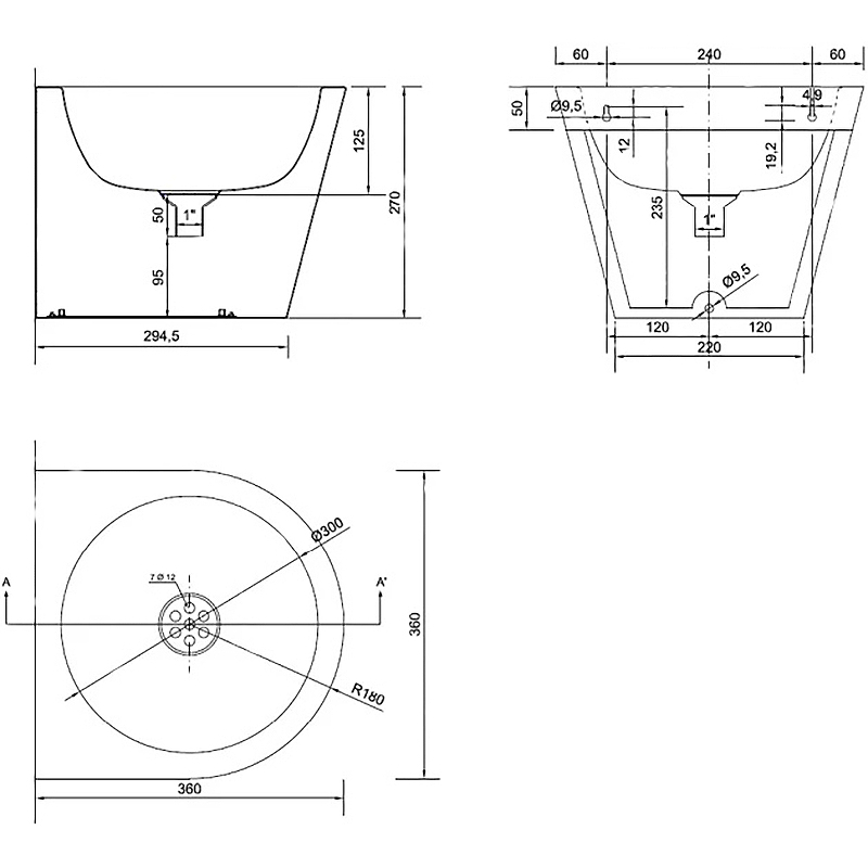 Раковина Nofer 36 13036.C.S Нержавеющая сталь матовая от магазина ЛесКонПром.ру