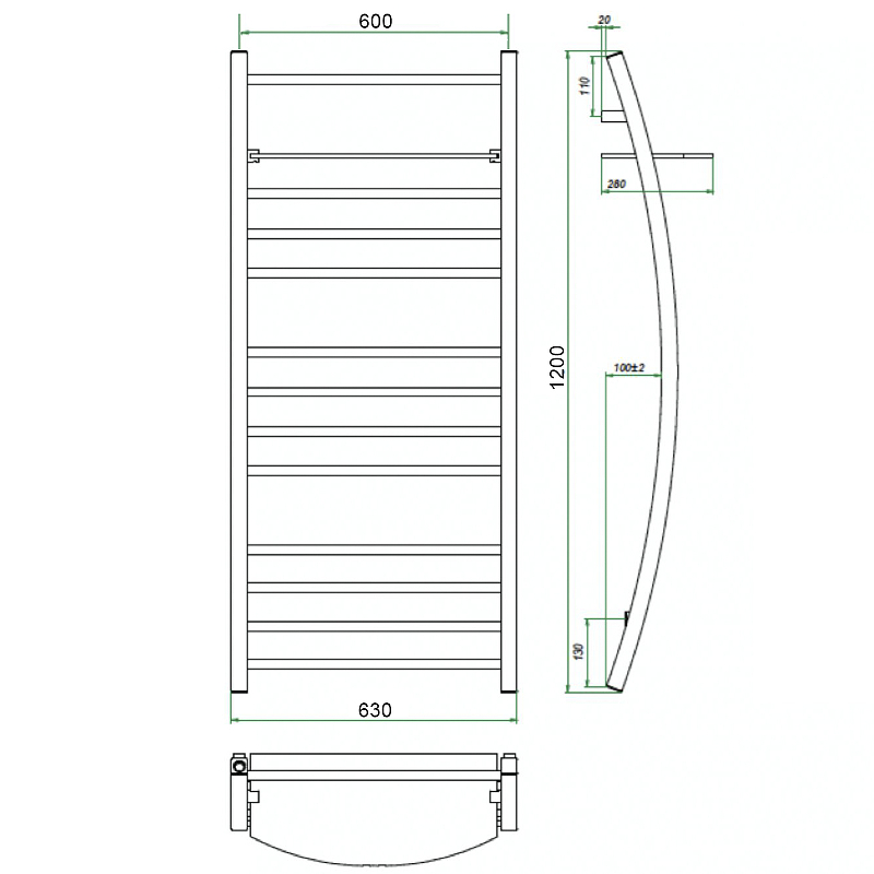 Водяной полотенцесушитель Grota Vela 630х1200 Хром от магазина ЛесКонПром.ру